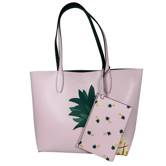 Kate Spade New York Reversible Pineapple Tote Bag, Light Pink/Green, Large Tote - Picture 9 of 11